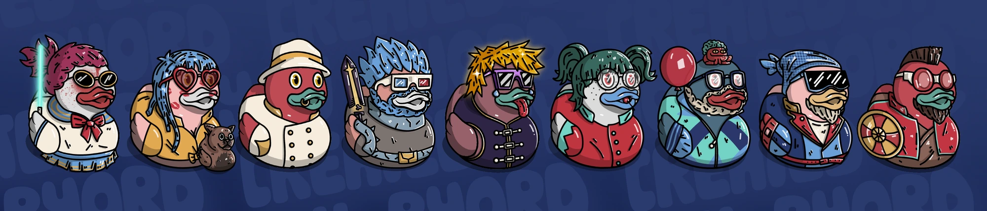 The original BYORD collection banner with nine colorful duck characters